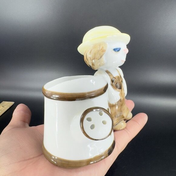 Vintage Whimsical Ceramic Girl With Watering Can Planter Flower Vase Porcelain - Picture 13 of 16